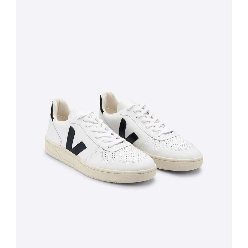 Veja V-10 LEATHER Joggesko Dame White/Black | NO 663MQZ